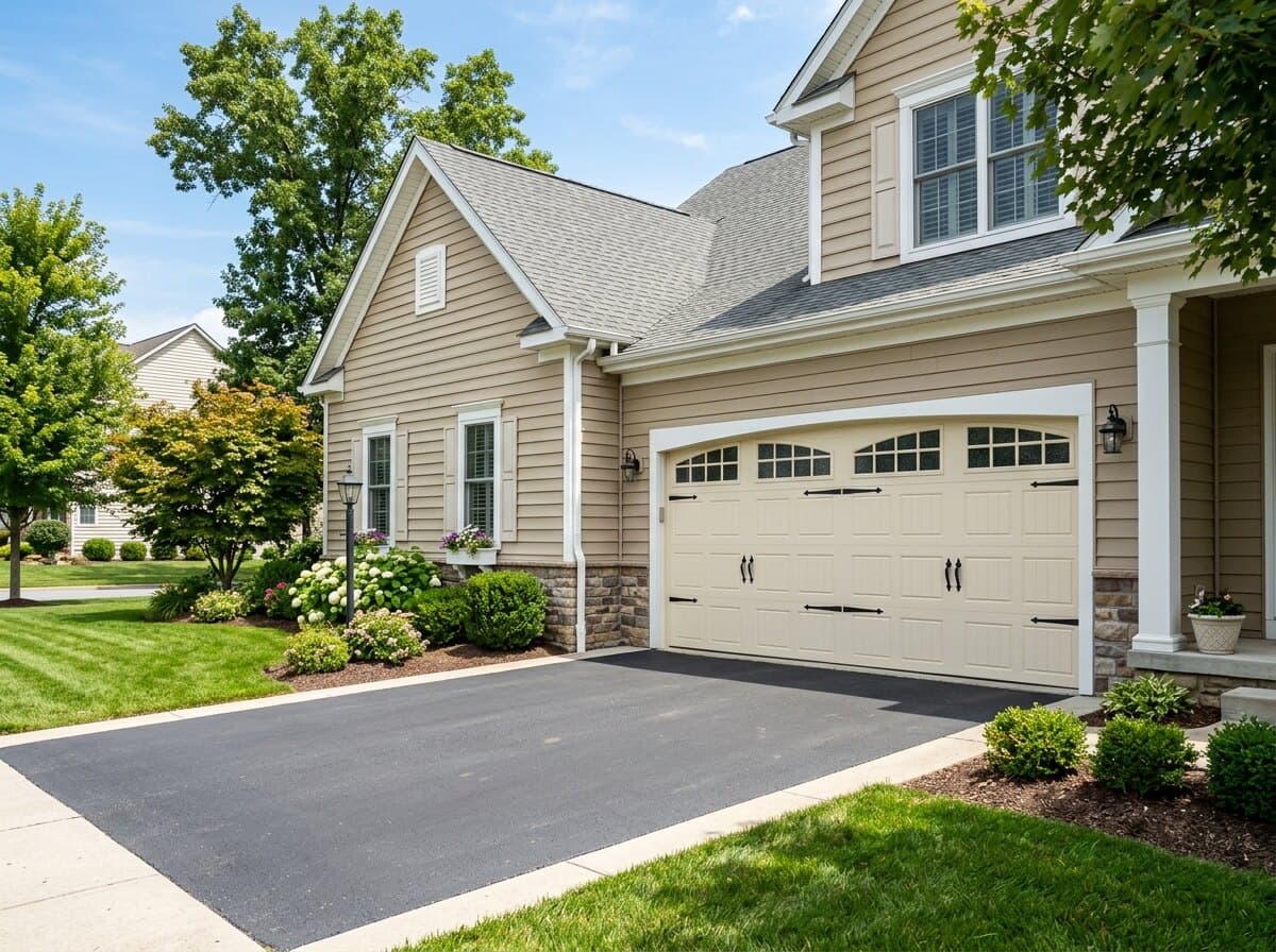 Carriage-style insulated steel door on a Pennsylvania colonial